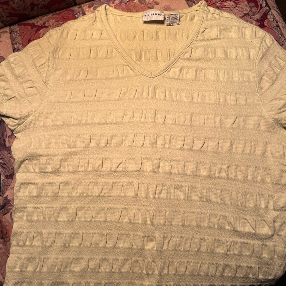 Cream Ruffled V-Neck Short Sleeve T-Shirt